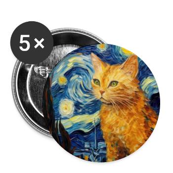 Cat, Cat Motif, Van Gogh, Starry Night - Buttons large 2.2''/56 mm (5-pack) - white - Front