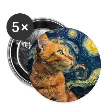 Cat, Cat Motif, Van Gogh, Starry Night - Buttons large 2.2''/56 mm (5-pack) - white - Front