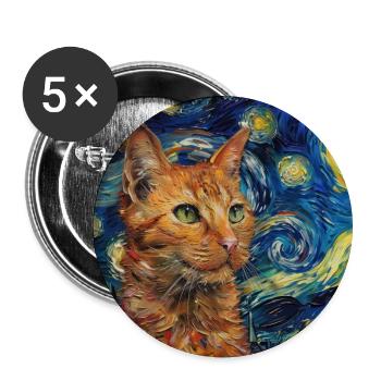 Cat, cat motif, van gogh, starry night - Buttons large 2.2''/56 mm (5-pack) - white - Front