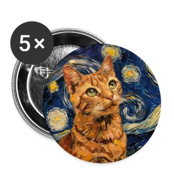 Chat, Motif De Chat, Van Gogh, Nuit Étoilée - Lot de 5 grands badges (56 mm) - blanc - Devant