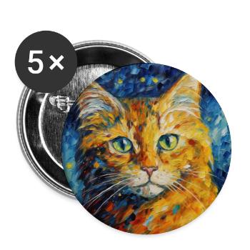 Chat, Motif De Chat, Van Gogh, Nuit Étoilée - Lot de 5 grands badges (56 mm) - blanc - Devant