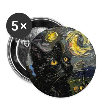 Cat, Cat Motif, Van Gogh, Starry Night - Buttons large 2.2''/56 mm (5-pack) - white - Front