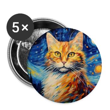 Cat, cat motif, van gogh, starry night - Buttons large 2.2''/56 mm (5-pack) - white - Front