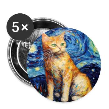 Cat, Cat Motif, Van Gogh, Starry Night - Buttons large 2.2''/56 mm (5-pack) - white - Front
