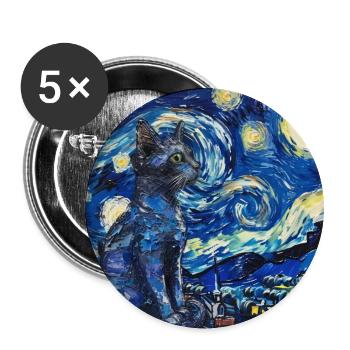 Cat, Cat Motif, Van Gogh, Starry Night - Buttons large 2.2''/56 mm (5-pack) - white - Front