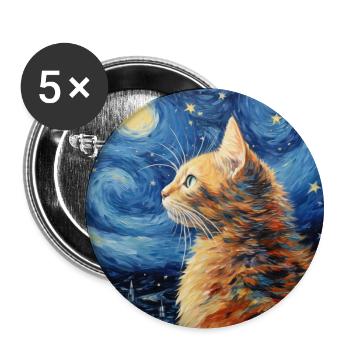 Cat, Cat Motif, Van Gogh, Starry Night - Buttons large 2.2''/56 mm (5-pack) - white - Front