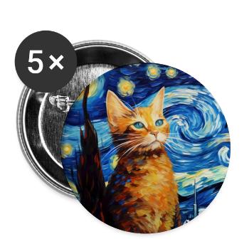 Cat, Cat Motif, Van Gogh, Starry Night - Buttons large 2.2''/56 mm (5-pack) - white - Front