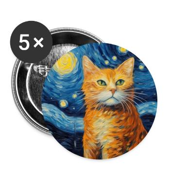 Chat, Motif De Chat, Van Gogh, Nuit Étoilée - Lot de 5 grands badges (56 mm) - blanc - Devant