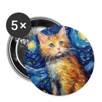 Cat, Cat Motif, Van Gogh, Starry Night - Buttons large 2.2''/56 mm (5-pack) - white - Front