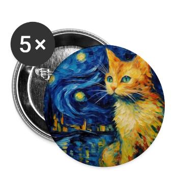 Cat, Cat Motif, Van Gogh, Starry Night - Buttons large 2.2''/56 mm (5-pack) - white - Front