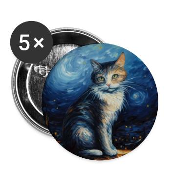 Cat, cat motif, van gogh, starry night - Buttons large 2.2''/56 mm (5-pack) - white - Front