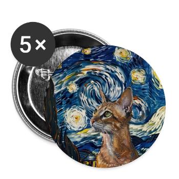 Cat, Cat Motif, Van Gogh, Starry Night - Buttons large 2.2''/56 mm (5-pack) - white - Front