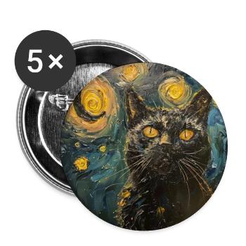Cat, Cat Motif, Van Gogh, Starry Night - Buttons large 2.2''/56 mm (5-pack) - white - Front