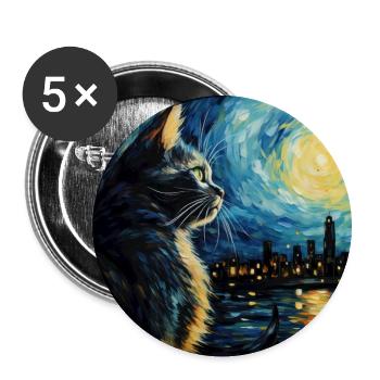 Cat, Cat Motif, Van Gogh, Starry Night - Buttons large 2.2''/56 mm (5-pack) - white - Front