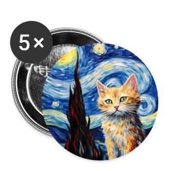 Chat, motif félin - Lot de 5 grands badges (56 mm) - blanc - Devant
