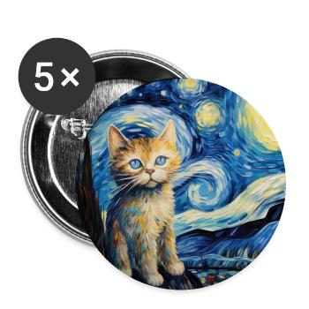 Chat, motif félin - Lot de 5 grands badges (56 mm) - blanc - Devant