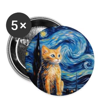Chat, motif félin - Lot de 5 grands badges (56 mm) - blanc - Devant