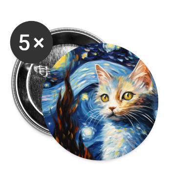 Chat, motif chat, cadeau - Lot de 5 grands badges (56 mm) - blanc - Devant