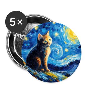Chat, motif chat, cadeau - Lot de 5 grands badges (56 mm) - blanc - Devant