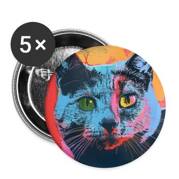Katze, katzenmotiv, popart, geschenk, geschenkidee - Buttons groß 56 mm (5er Pack) - Weiß - Vorne