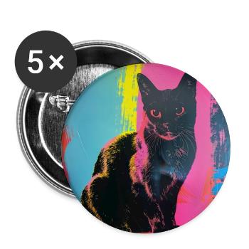 Chat, motif chat, pop art, cadeau, idée cadeau - Lot de 5 grands badges (56 mm) - blanc - Devant
