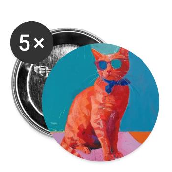 Chat, motif chat, pop art, cadeau, idée cadeau - Lot de 5 grands badges (56 mm) - blanc - Devant
