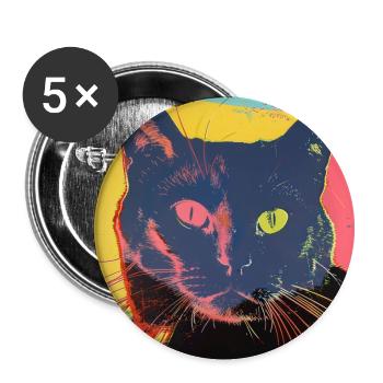Chat, motif chat, pop art, cadeau, idée cadeau - Lot de 5 grands badges (56 mm) - blanc - Devant