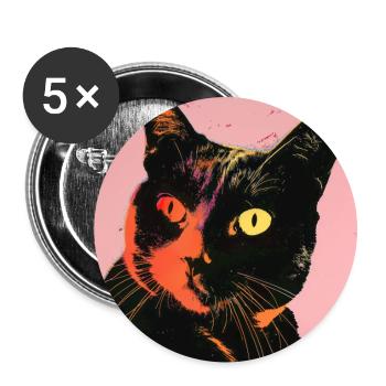 Chat, motif chat, pop art, cadeau, idée cadeau - Lot de 5 grands badges (56 mm) - blanc - Devant