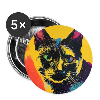 Katze, katzenmotiv, popart, geschenk, geschenkidee - Buttons groß 56 mm (5er Pack) - Weiß - Vorne