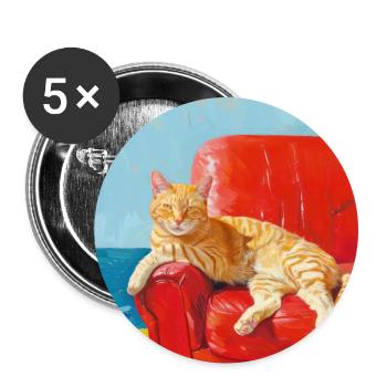 Chat, motif chat, pop art, cadeau, idée cadeau - Lot de 5 grands badges (56 mm) - blanc - Devant