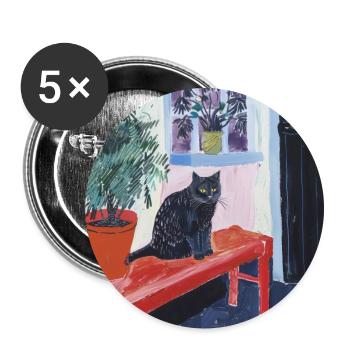 Chat, motif chat, pop art, cadeau, idée cadeau - Lot de 5 grands badges (56 mm) - blanc - Devant