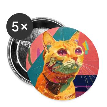 Chat, motif chat, pop art, cadeau, idée cadeau - Lot de 5 grands badges (56 mm) - blanc - Devant