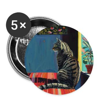 Chat, motif chat, pop art, cadeau, idée cadeau - Lot de 5 grands badges (56 mm) - blanc - Devant