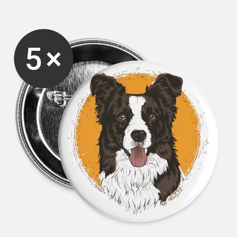 Border Collie - Buttons large 2.2''/56 mm (5-pack) - white