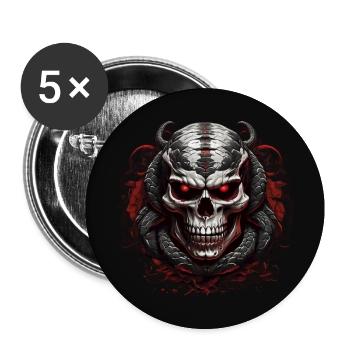 Dekorativer Schädel mit Schlangen - Buttons groß 56 mm (5er Pack) - Weiß - Vorne