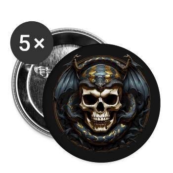 Dekorativer Schädel mit Schlangen - Buttons groß 56 mm (5er Pack) - Weiß - Vorne