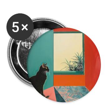 Chat, motif chat, pop art, cadeau, idée cadeau - Lot de 5 grands badges (56 mm) - blanc - Devant