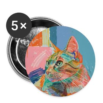 Katze, katzenmotiv, popart, geschenk, geschenkidee - Buttons groß 56 mm (5er Pack) - Weiß - Vorne