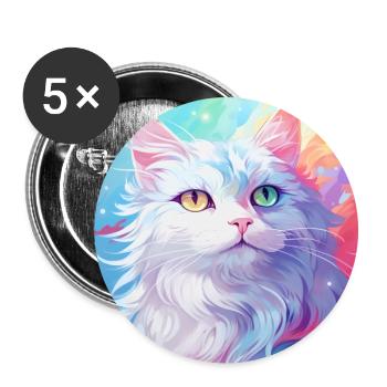 chat, motif de chat, anime, cadeau, idées cadeaux - Lot de 5 grands badges (56 mm) - blanc - Devant