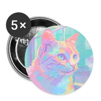chat, motif de chat, anime, cadeau, idées cadeaux - Lot de 5 grands badges (56 mm) - blanc - Devant