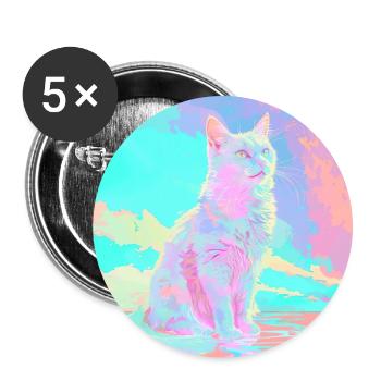 chat, motif de chat, anime, cadeau, idées cadeaux - Lot de 5 grands badges (56 mm) - blanc - Devant