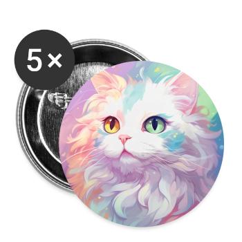chat, motif de chat, anime, cadeau, idées cadeaux - Lot de 5 grands badges (56 mm) - blanc - Devant