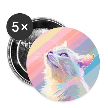 chat, motif de chat, anime, cadeau, idées cadeaux - Lot de 5 grands badges (56 mm) - blanc - Devant