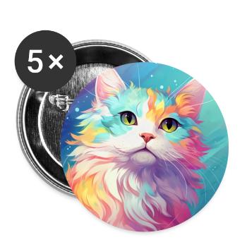 chat, motif de chat, anime, cadeau, idées cadeaux - Lot de 5 grands badges (56 mm) - blanc - Devant