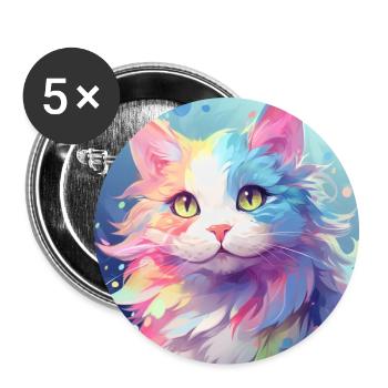chat, motif de chat, anime, cadeau, idées cadeaux - Lot de 5 grands badges (56 mm) - blanc - Devant