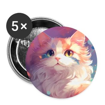 chat, motif de chat, anime, cadeau, idées cadeaux - Lot de 5 grands badges (56 mm) - blanc - Devant