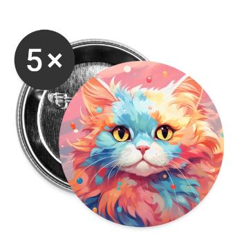 chat, motif de chat, anime, cadeau, idées cadeaux - Lot de 5 grands badges (56 mm) - blanc - Devant