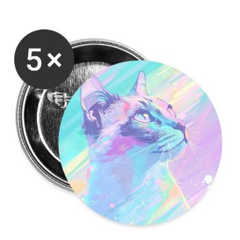 chat, motif de chat, anime, cadeau, idées cadeaux - Lot de 5 grands badges (56 mm) - blanc - Devant