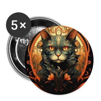 Chat, motif de chat, vintage, cadeau - Lot de 5 grands badges (56 mm) - blanc - Devant