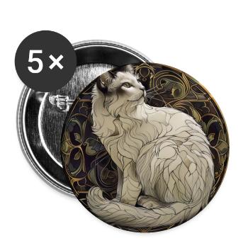 Chat, motif de chat, vintage, cadeau - Lot de 5 grands badges (56 mm) - blanc - Devant